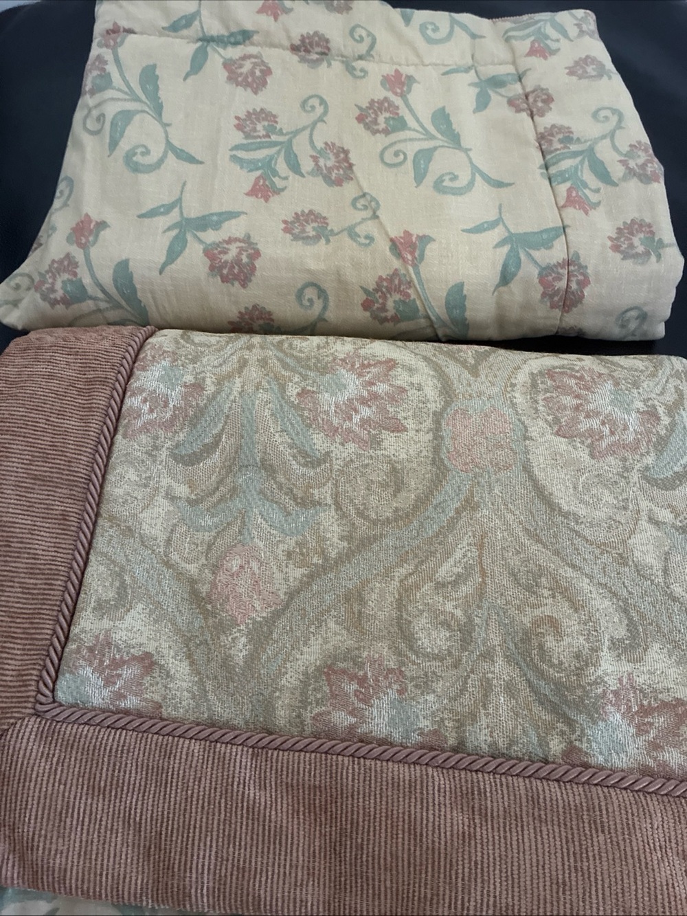 Thomasville King Pillow Shams Floral Paisley Jacquard Blush and Sage